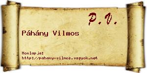 Páhány Vilmos névjegykártya